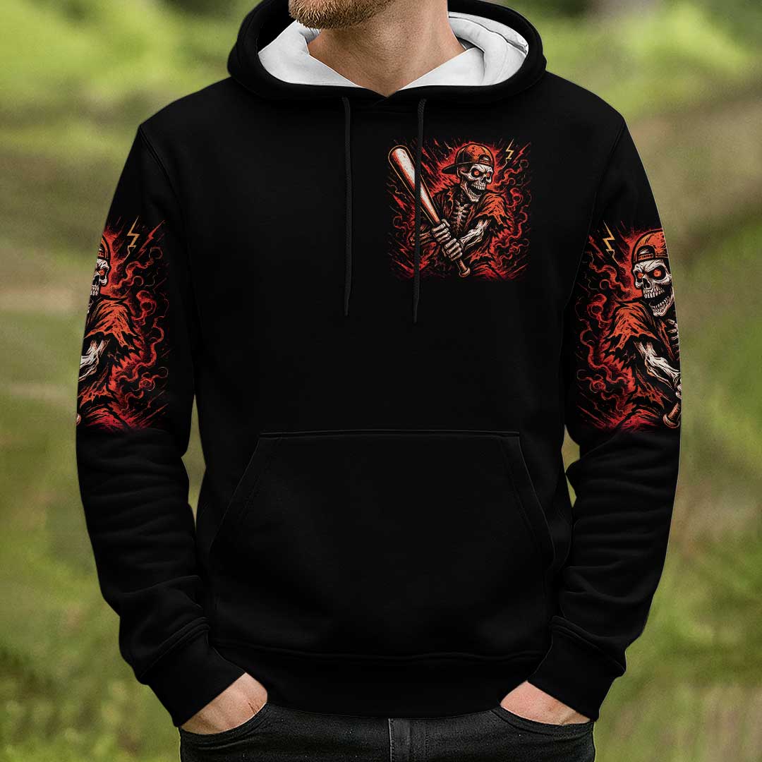 Thick Bat Wild Swing - Custom Black Skull Baseball Hoodie