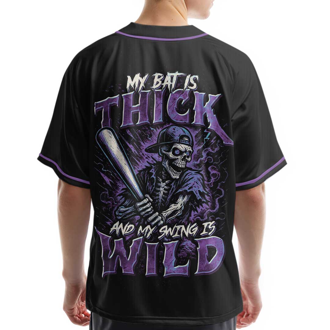 Thick Bat Wild Swing - Custom Black Skull Baseball Jersey