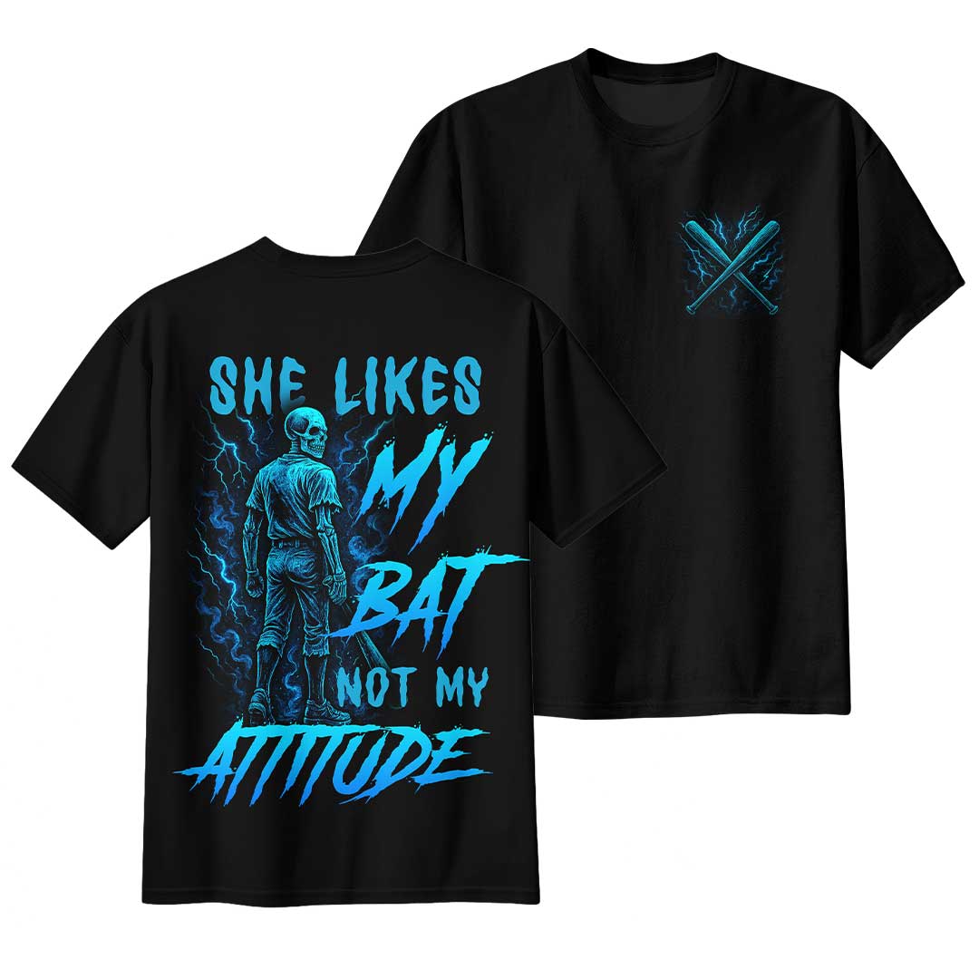 She Likes My Bat Not My Attitude All Over Print Skull Baseball T-Shirt