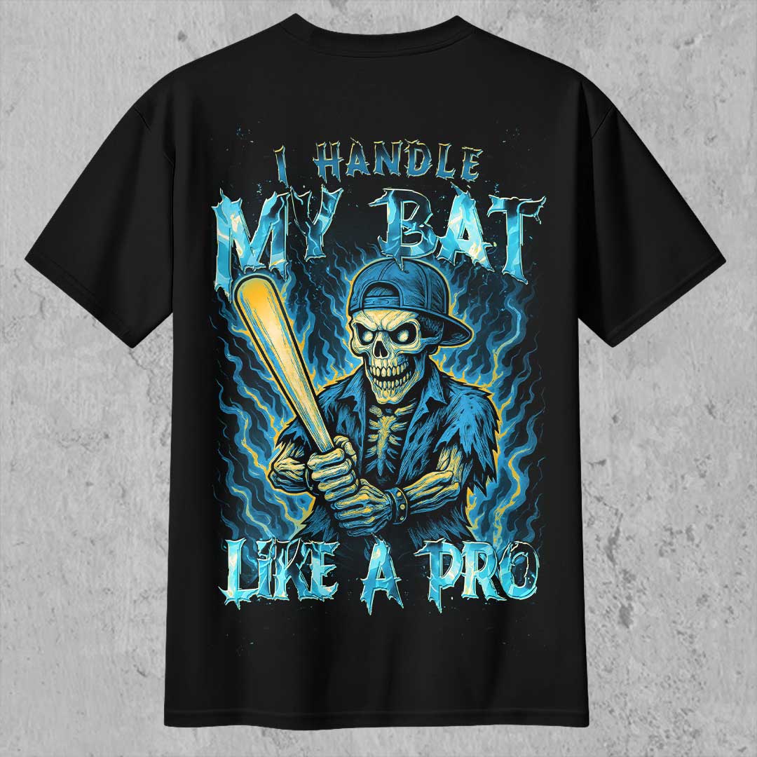 Handle My Bat Like A Pro All Over Print Skull Baseball T-Shirt