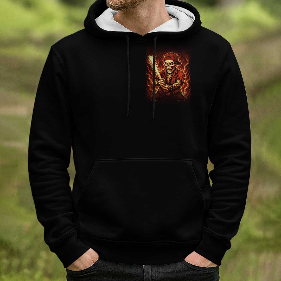Handle My Bat Like A Pro - Custom Black Skull Baseball Hoodie