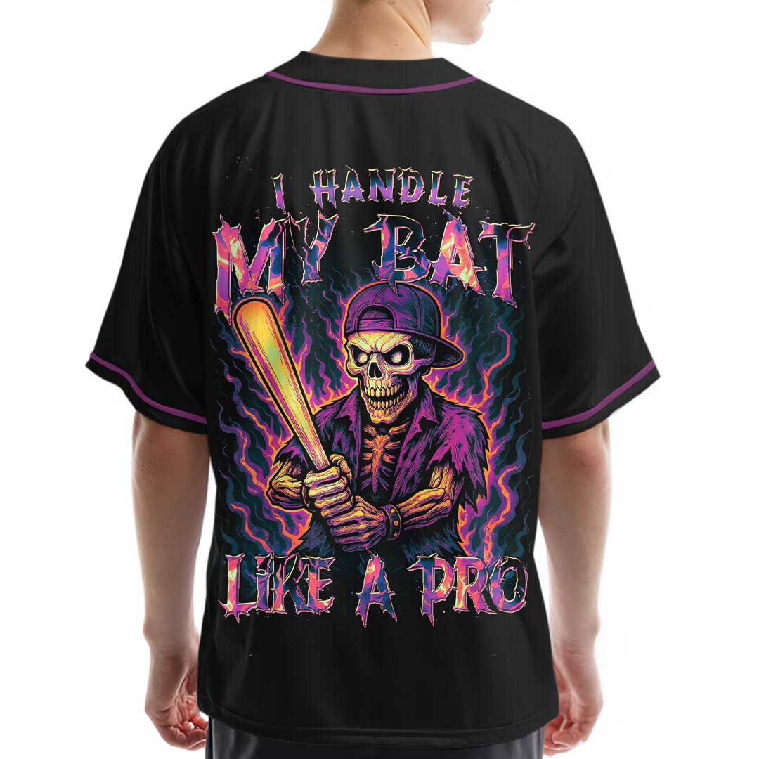 Handle My Bat Like A Pro - Custom Black Skull Baseball Jersey