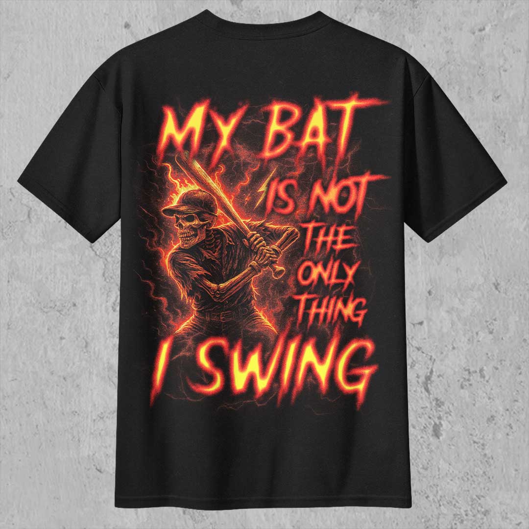My Bat Is Not The Only Thing I Swing All Over Print Skull Baseball T-Shirt