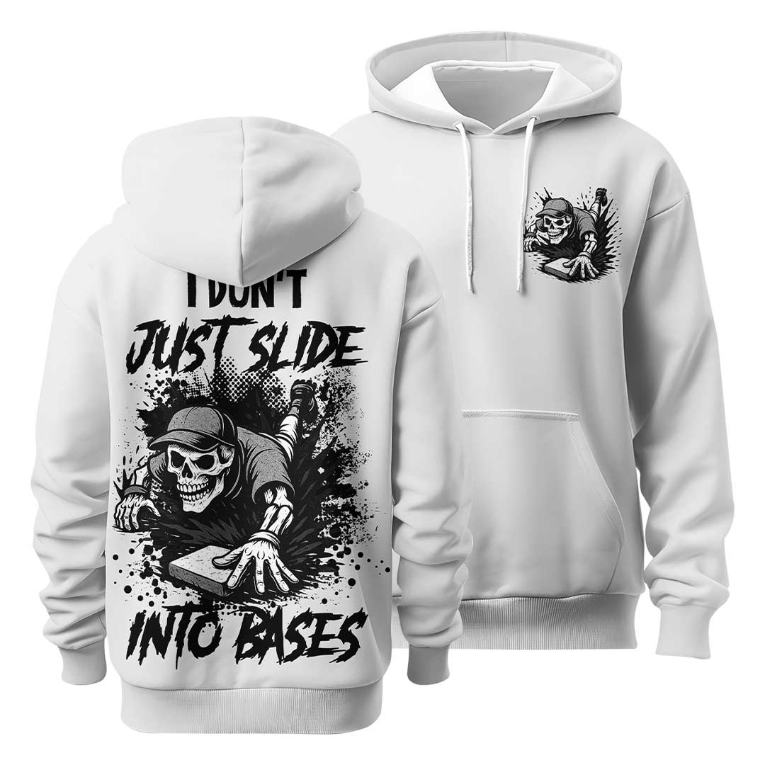 I Don't Just Slide Into Bases - Custom Ash Skull Baseball Hoodie
