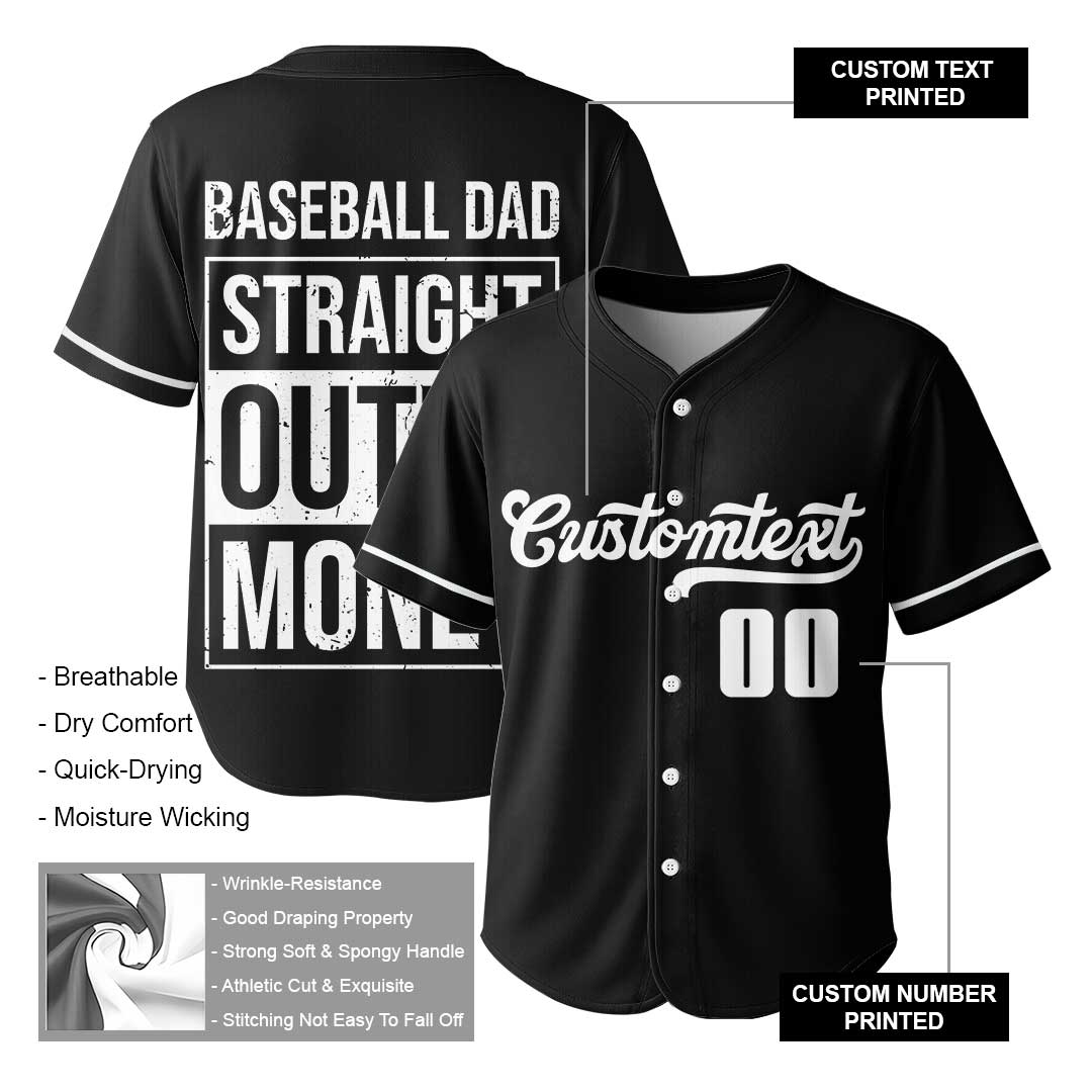Baseball Dad Straight Outta Money - Custom Black Baseball Jersey