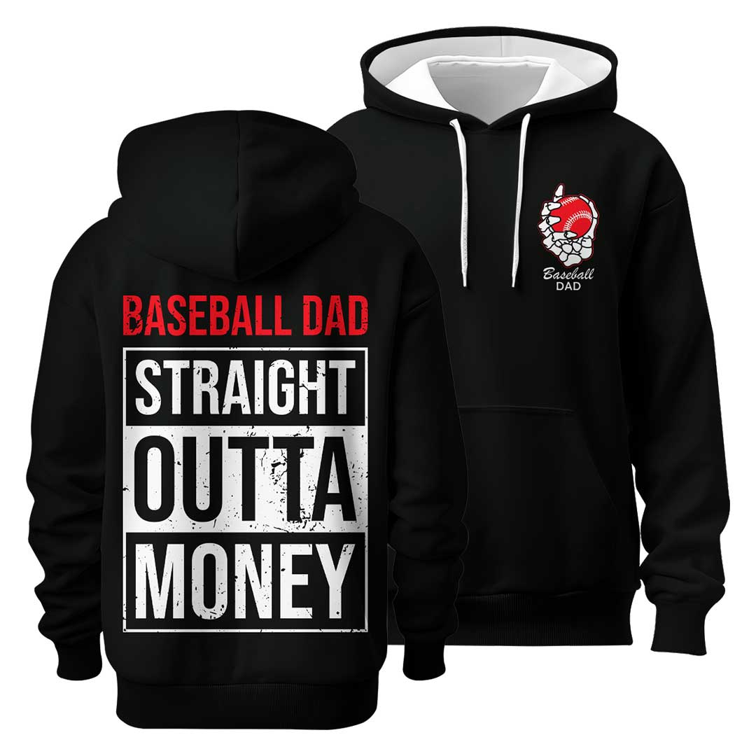 Baseball Dad Straight Outta Money - Black Dad Baseball Hoodie