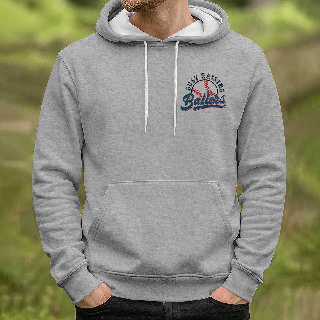 This Dad Only Raises Ballers - Black and Grey Baseball Hoodie