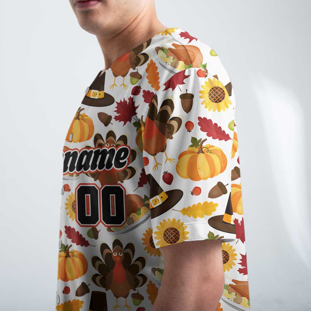 Custom Thanksgiving Baseball Jersey with Fall Season Pattern
