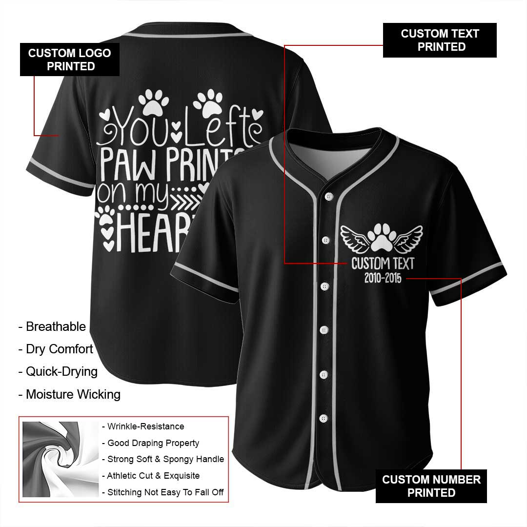 You Left Paw Prints On My Heart - Custom Pet Memorial Baseball Jersey