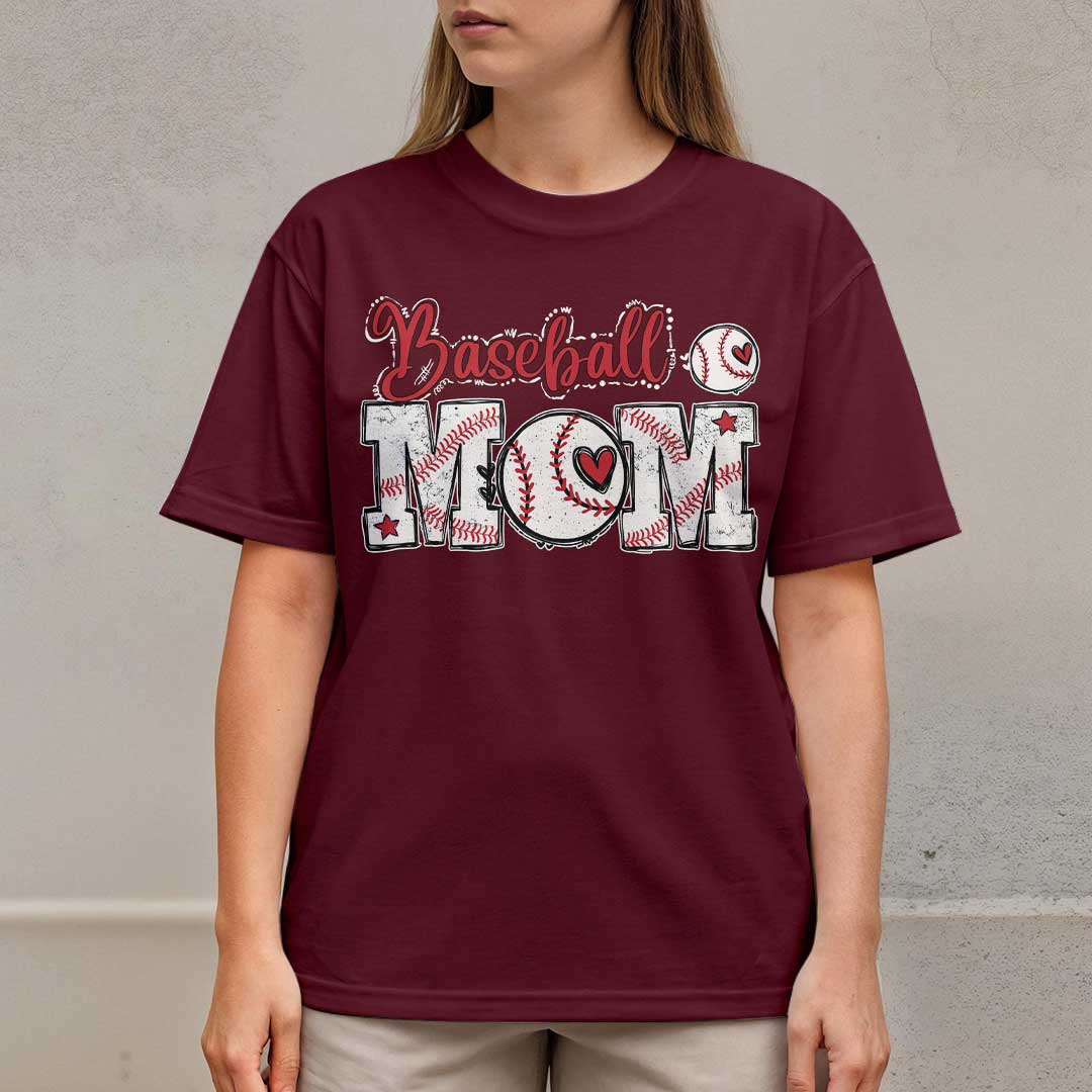 Baseball Mom Raising Ballers Paying Bills - White and Maroon Baseball T-Shirt