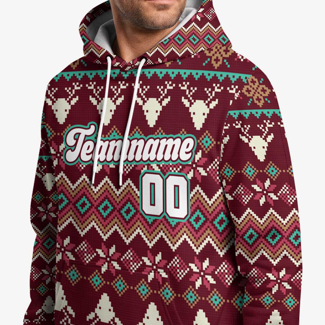 All Over Print Baseball Hoodie With Christmas Pattern