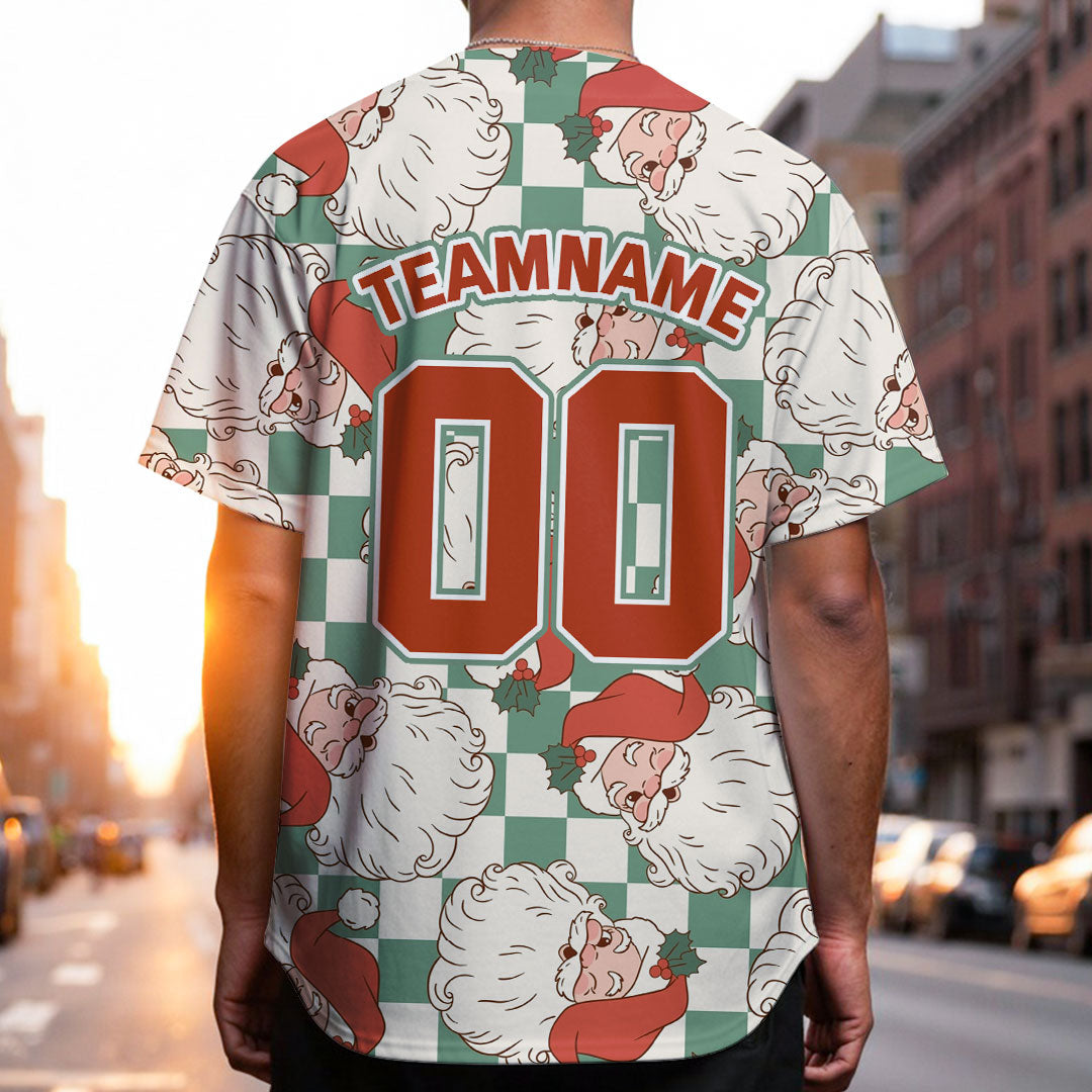 Custom Baseball Jersey with Christmas Checkerboard Pattern