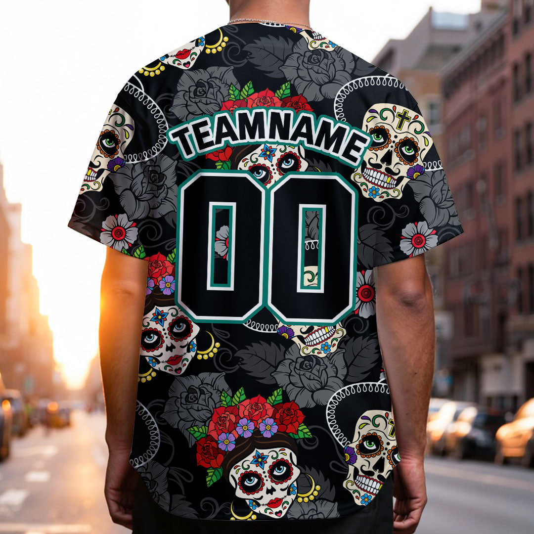 Custom Baseball Jersey with Calavera Pattern