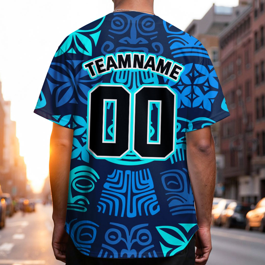 Custom Baseball Jersey with Tiki Pattern