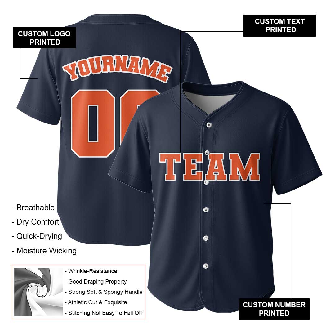 Custom Baseball Jersey with Orange Navy White Color
