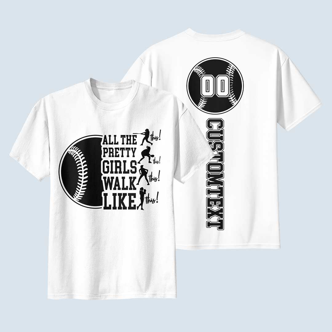All Pretty Girls Walk Like This - White and Black Softball T-Shirt