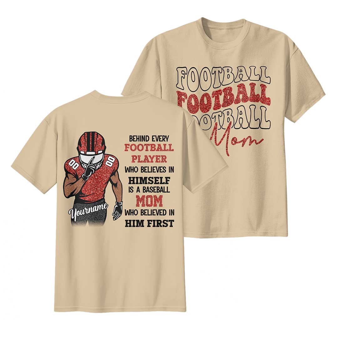 Behind Every Football Player Is A Football Mom - White and Sand Softball Tshirt