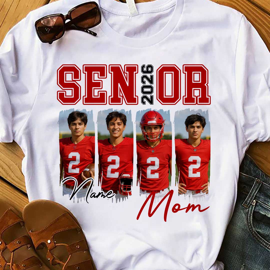 2026 Senior Football Mom - Custom Photo Football Tshirt