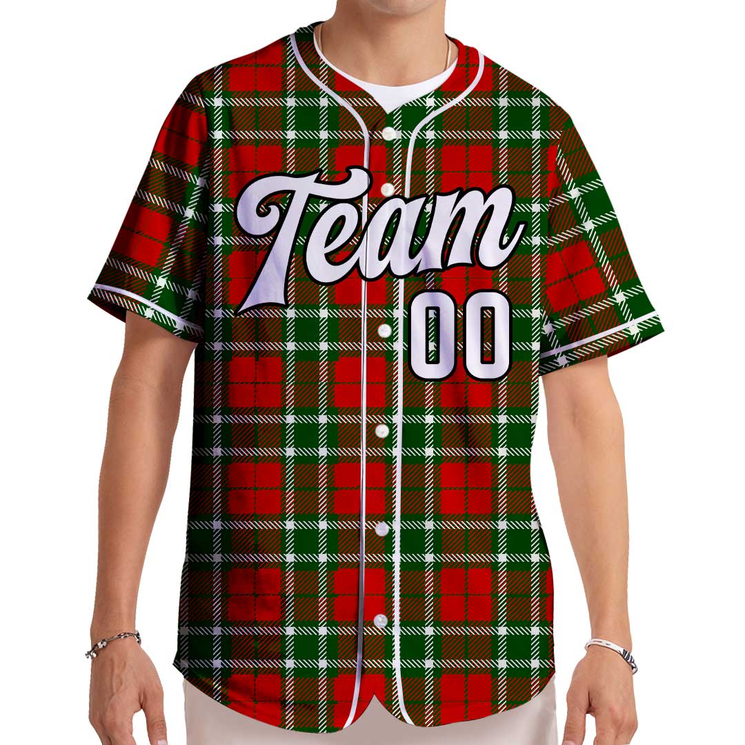 Custom Baseball Jersey with Christmas Plaid Pattern