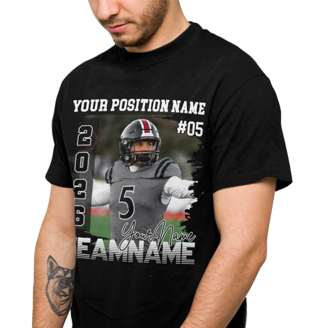 Custom Photo Football T-shirt with Player Position Name, Number and Name