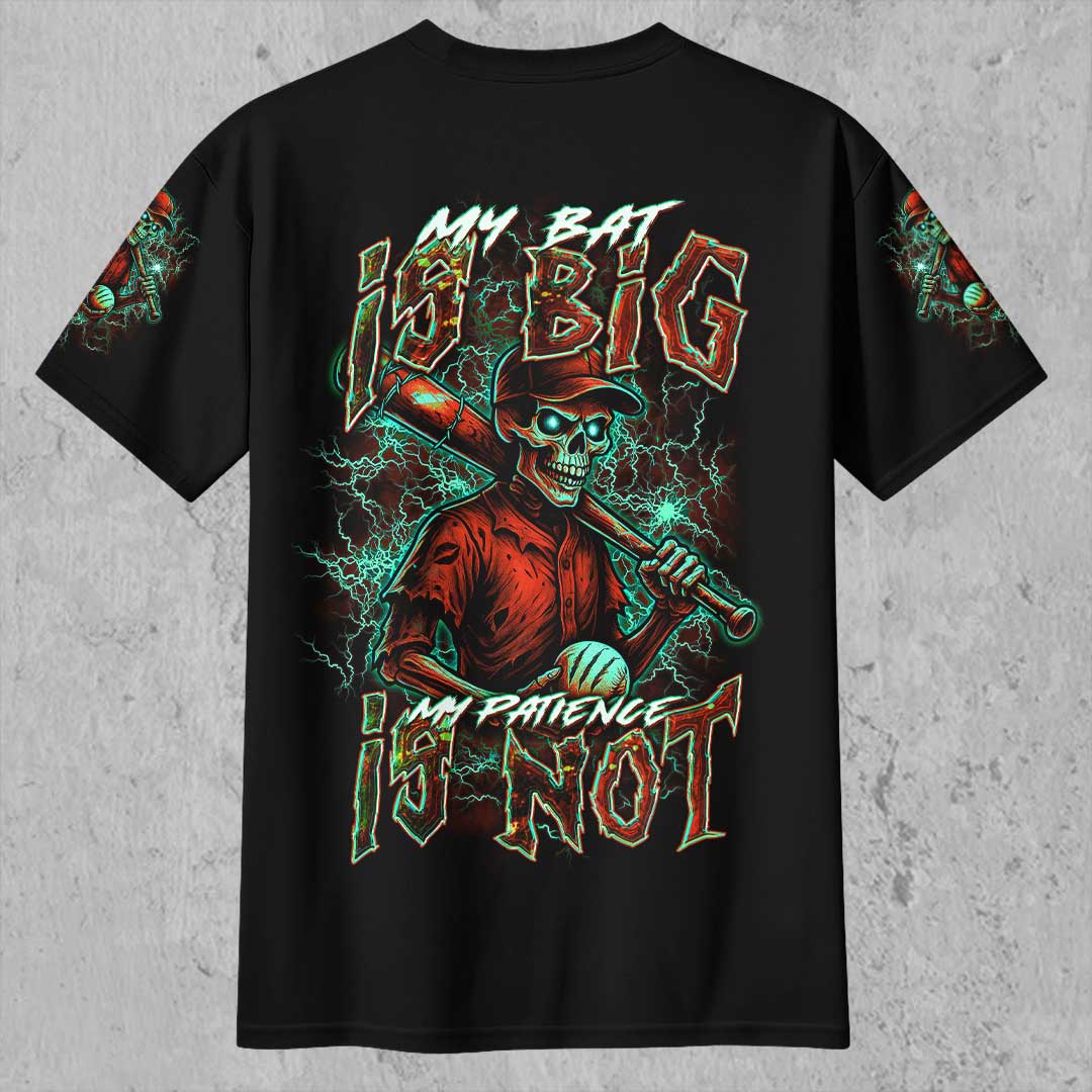 My Bat Is Big My Patience Is Not All Over Print Skull Baseball T-Shirt