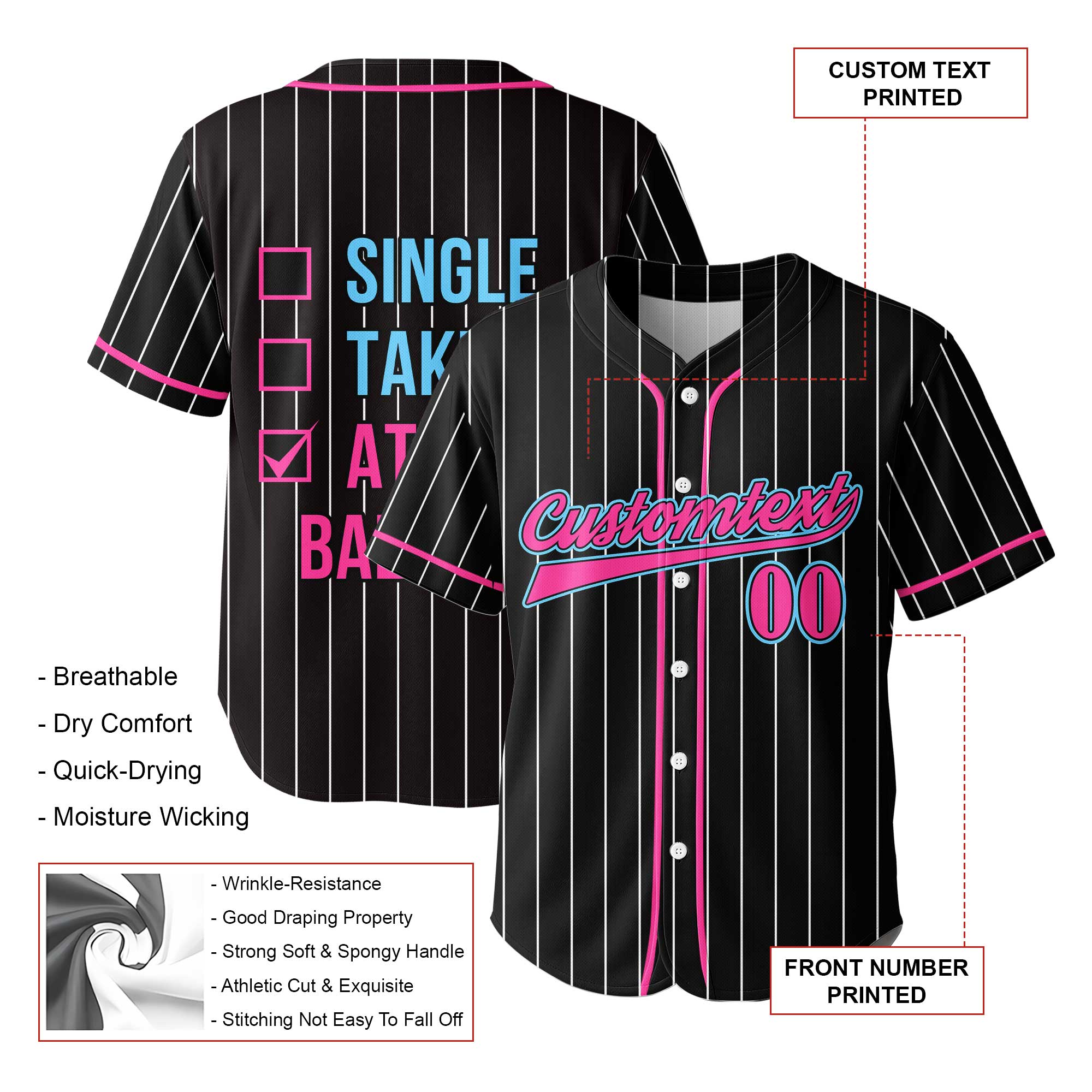 Not Single Not Taken At The Ballpark - Custom Black and Pink Baseball Jersey