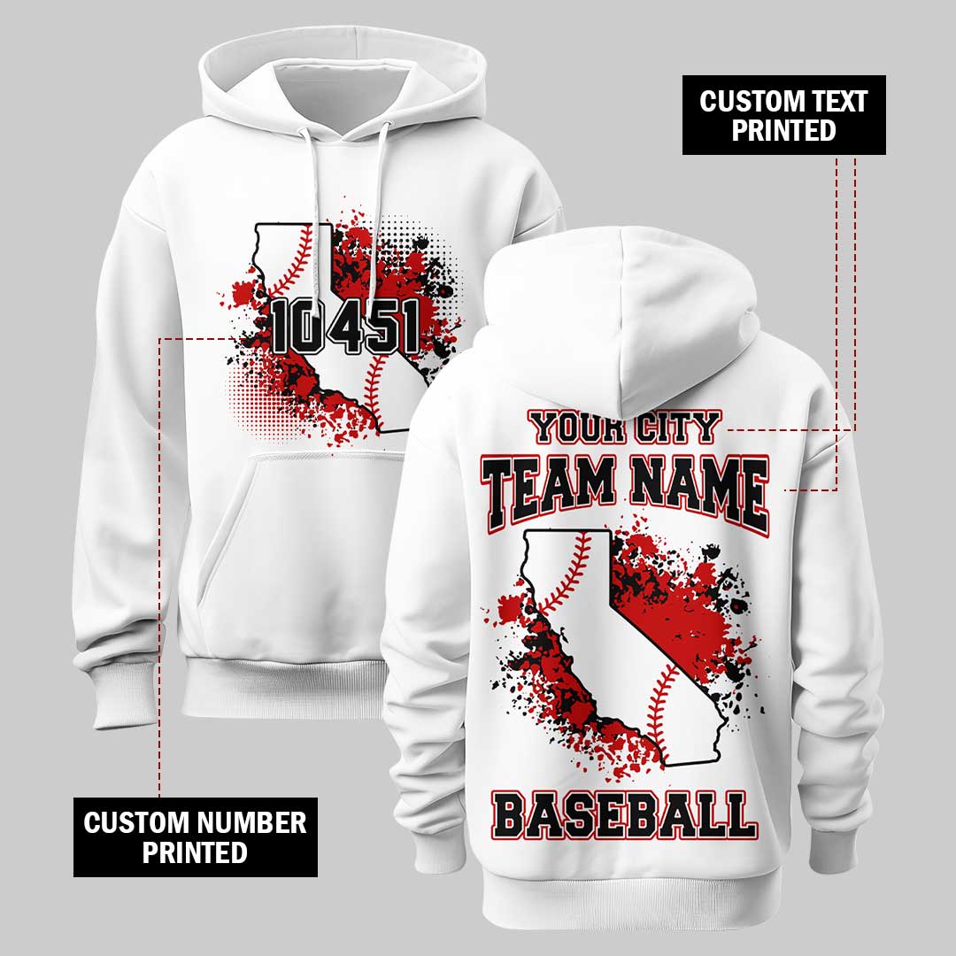 Baseball California State Series - Custom White Baseball Hoodie