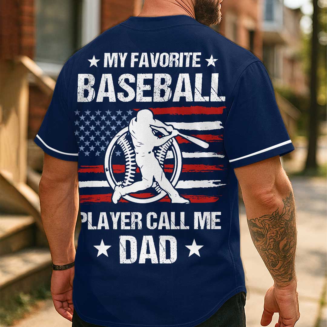 Baseball Dad My Favorite Baseball Player Call Me Dad - Custom Navy White Baseball Jersey