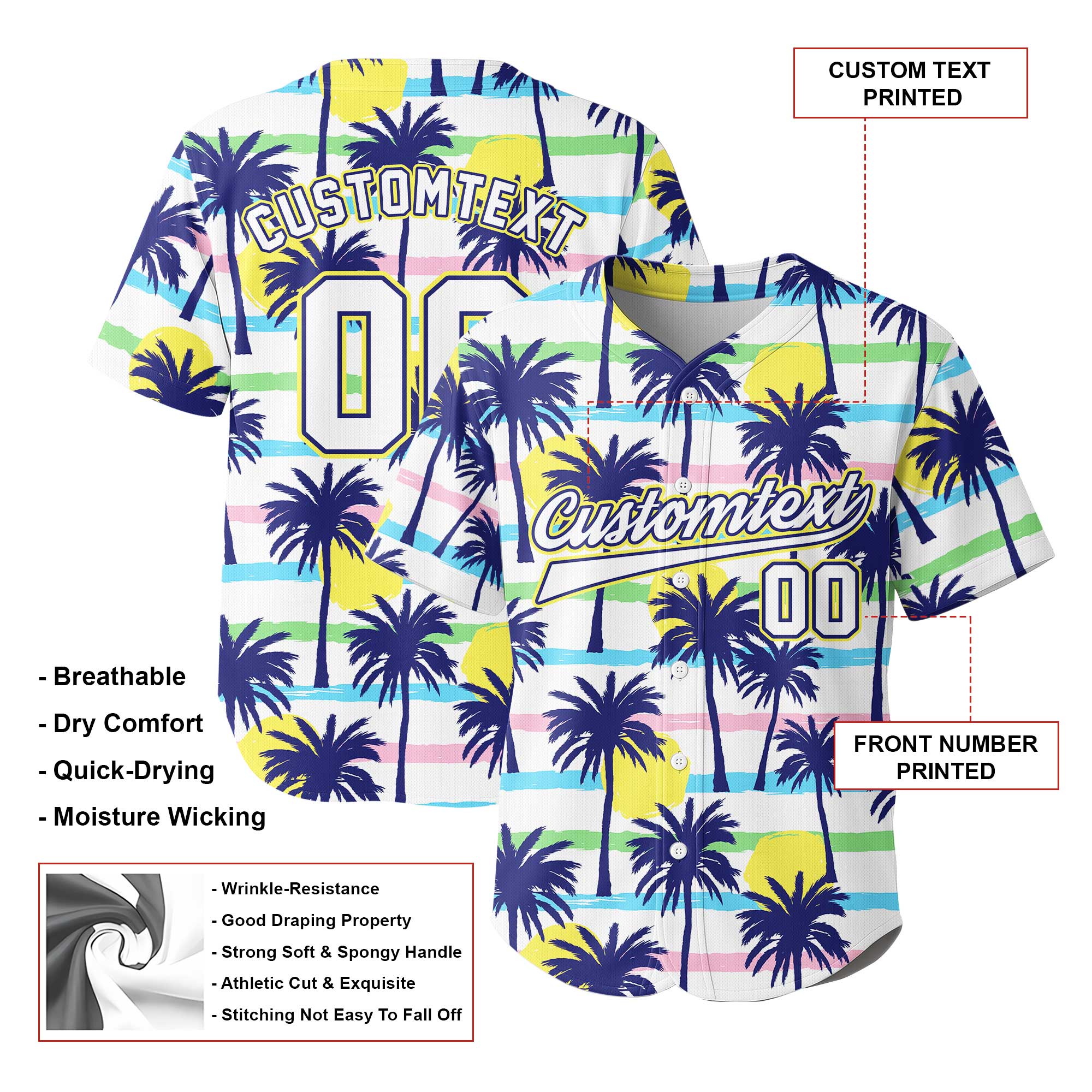 Custom Hawaii Palm Tree Sunrise Baseball Jersey