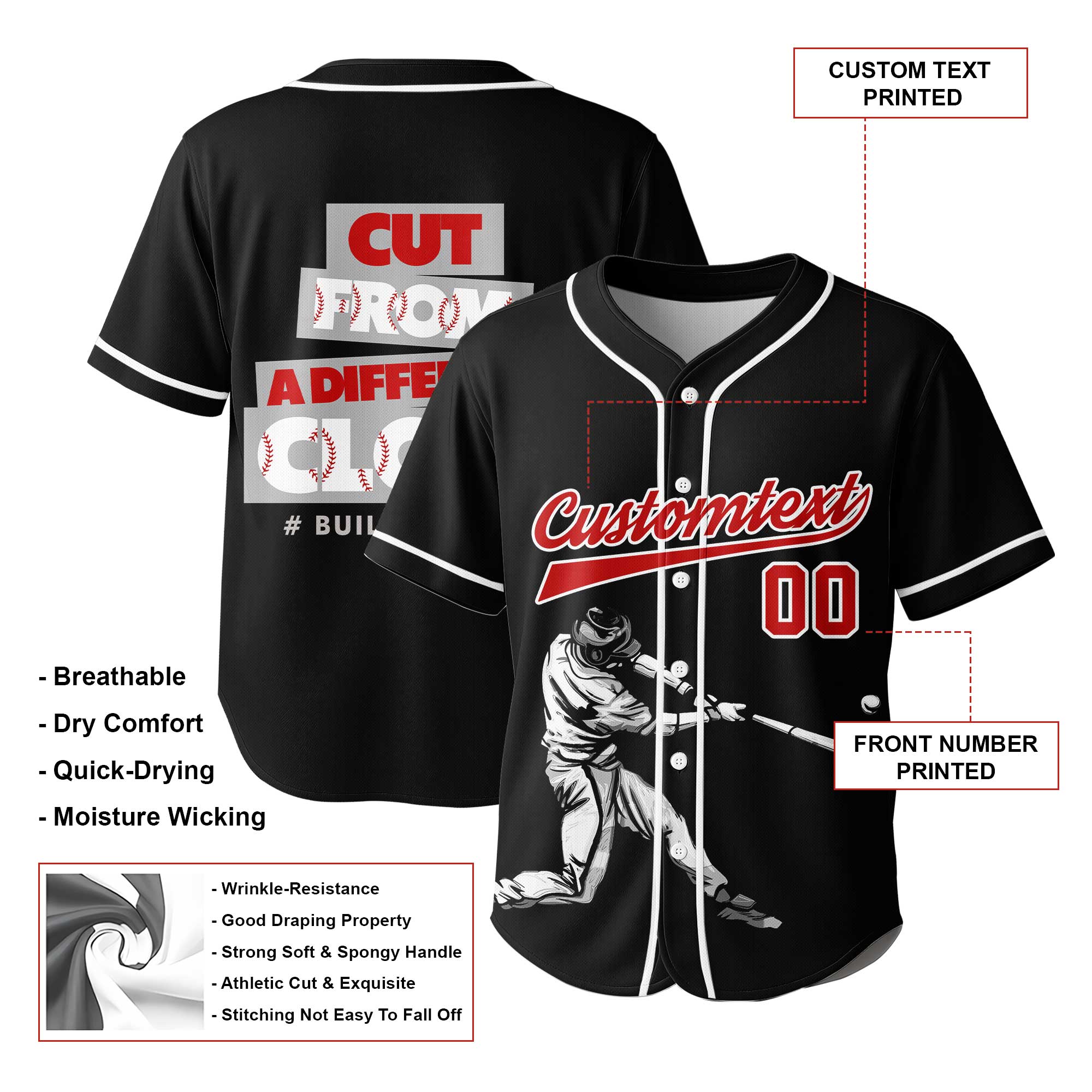 Cut From Different Cloth - Custom Black White Baseball Jersey