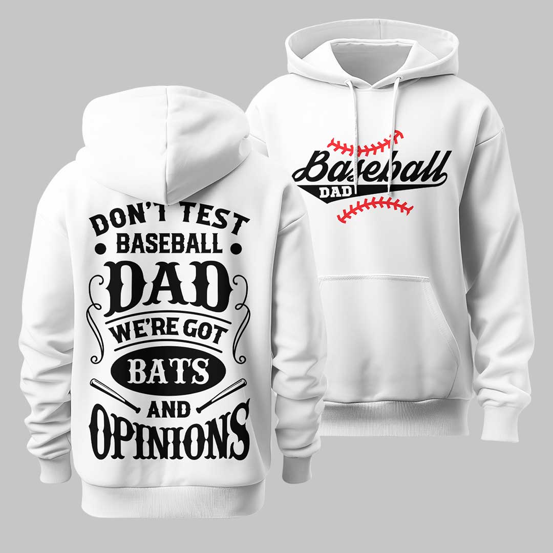 Baseball Dad Got Bats and Opinions - Black White Dad Baseball Hoodie