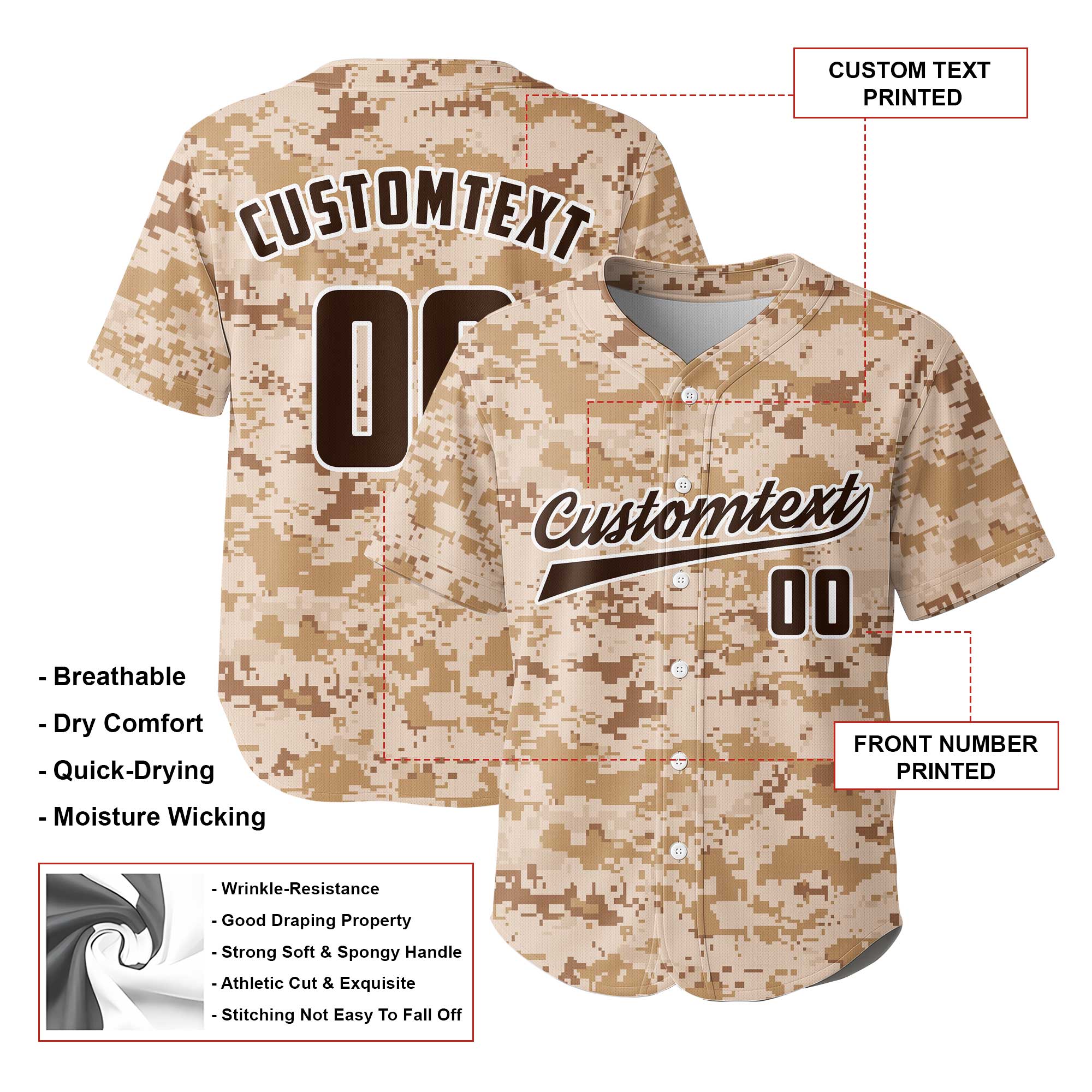 Custom Sand Camouflage Pattern Baseball Jersey