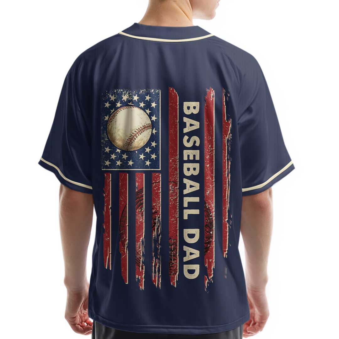 Baseball Dad - Custom Navy White Baseball Jersey