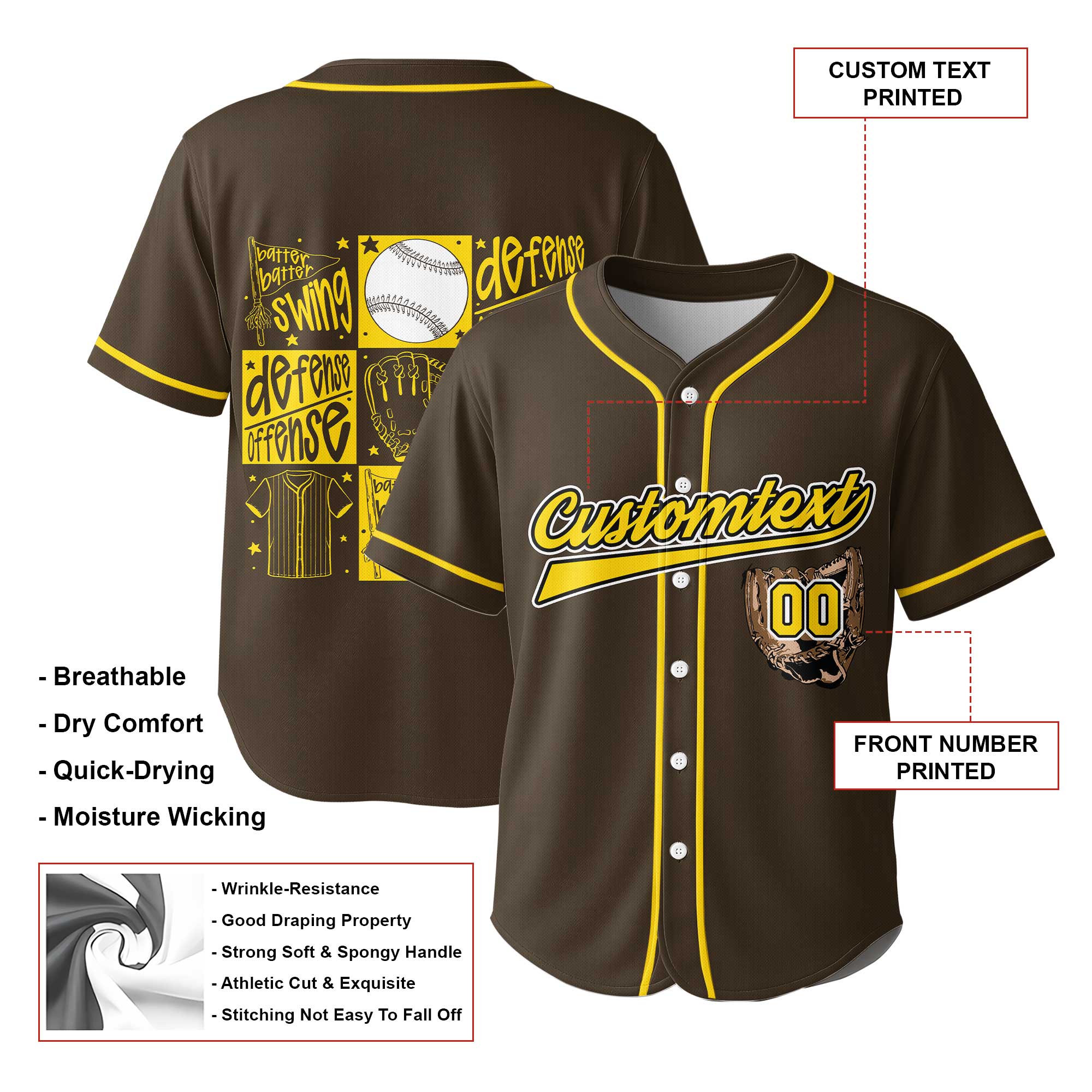 Game Day Batter Batter Swing - Custom Brown Yellow Baseball Jersey