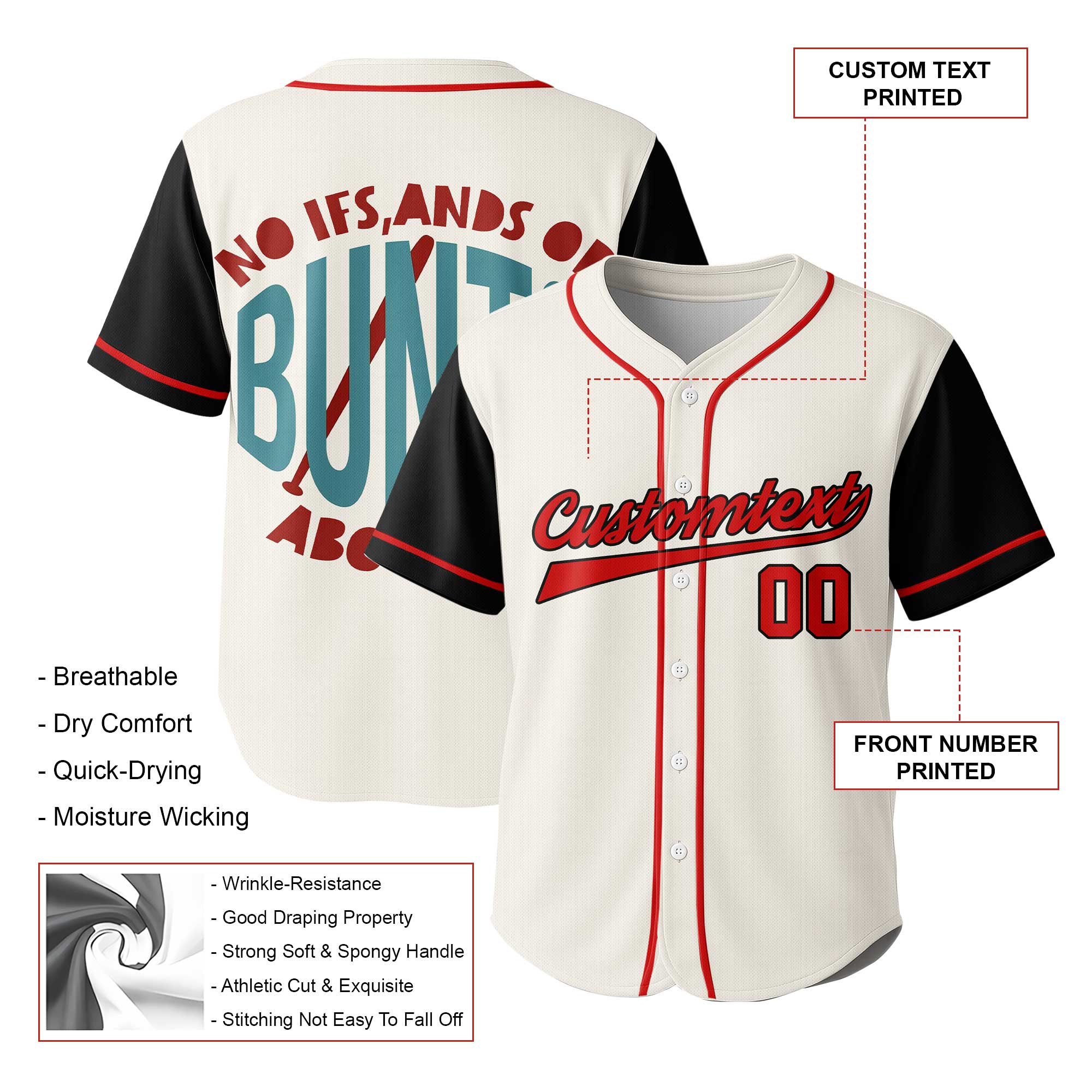No Ifs, Ands Or Bunts About It - Custom Cream Black Raglan Baseball Jersey