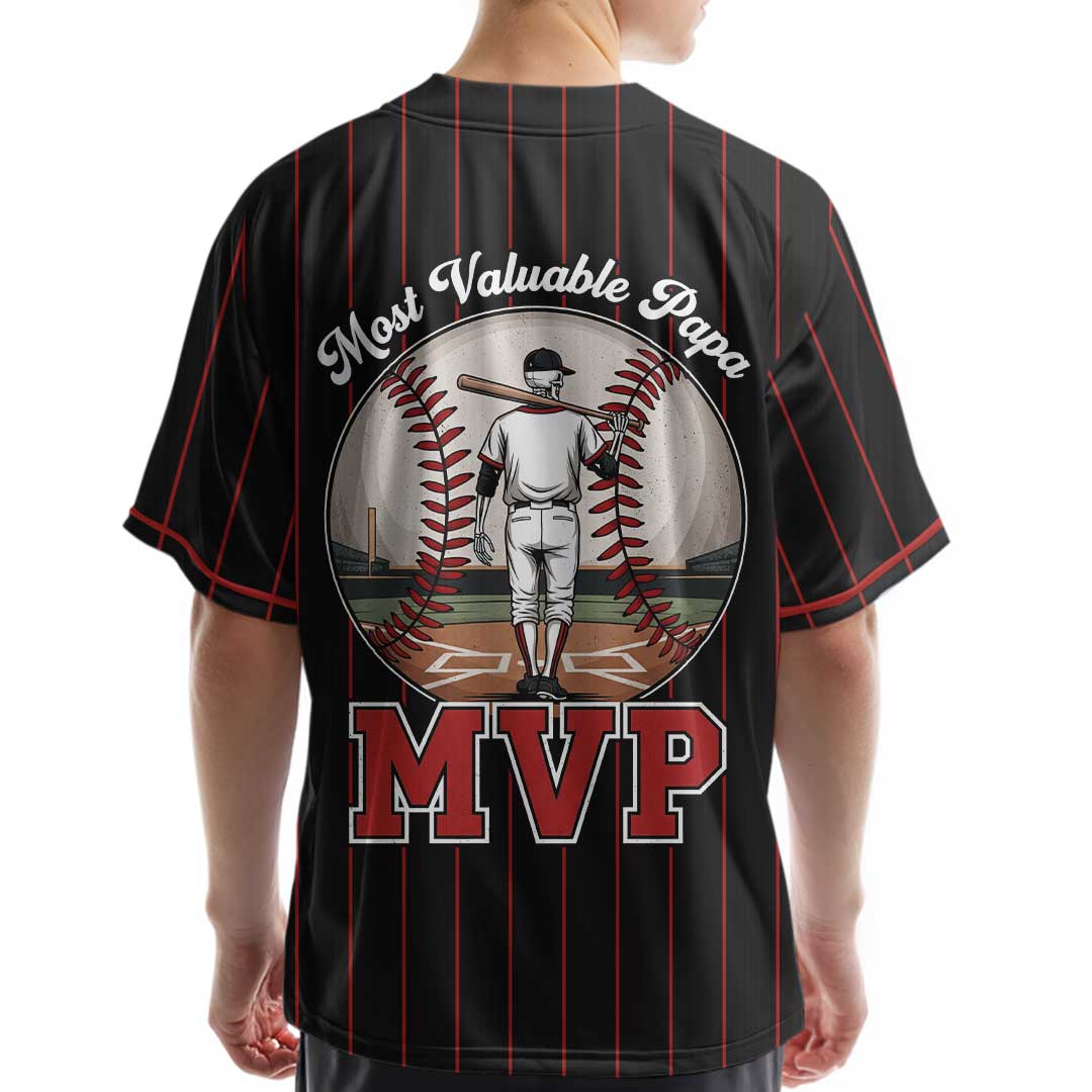 MVP Most Valuable Papa - Custom Black Red Stripe Baseball Jersey