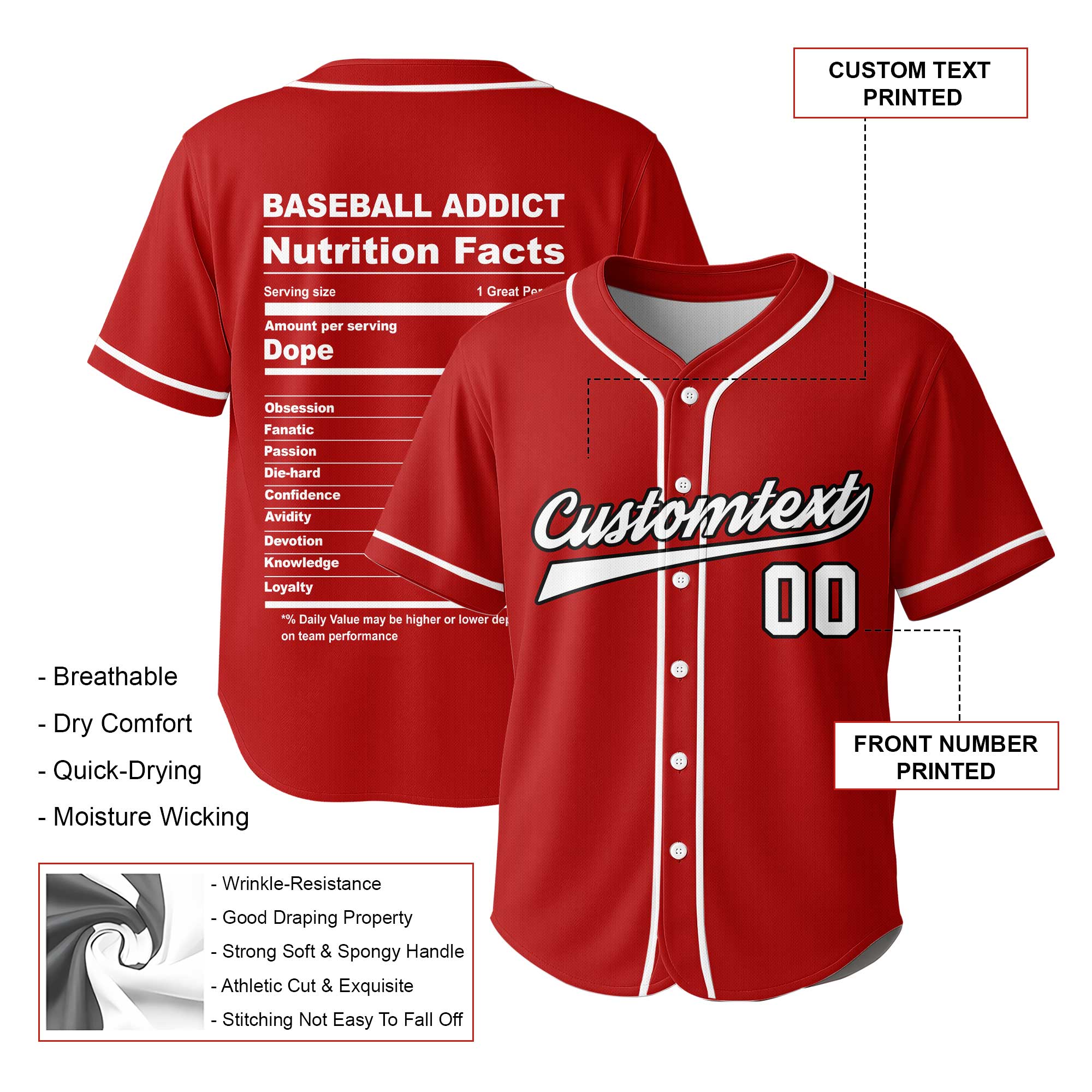 Baseball Lover Facts - Custom Red and White Stripes Baseball Jersey