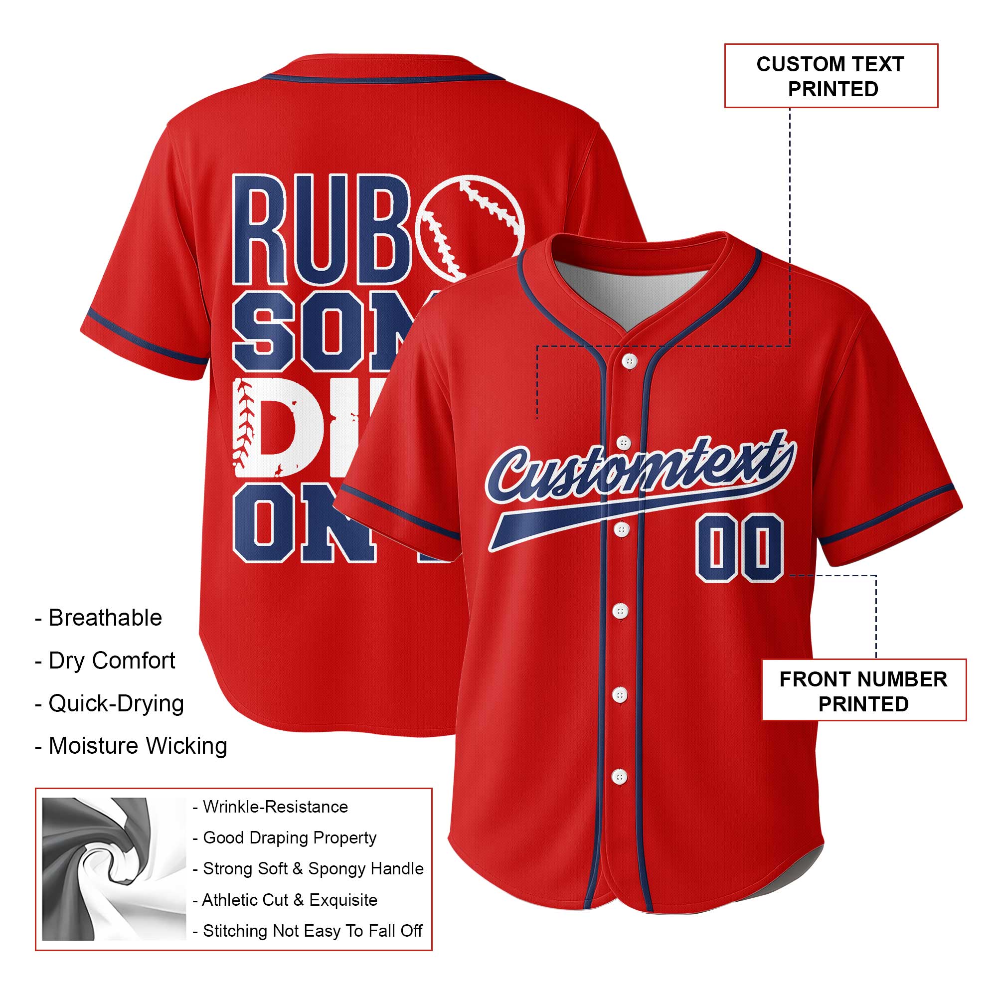 Rub Some Dirt On It - Custom Red and Navy Baseball Jersey