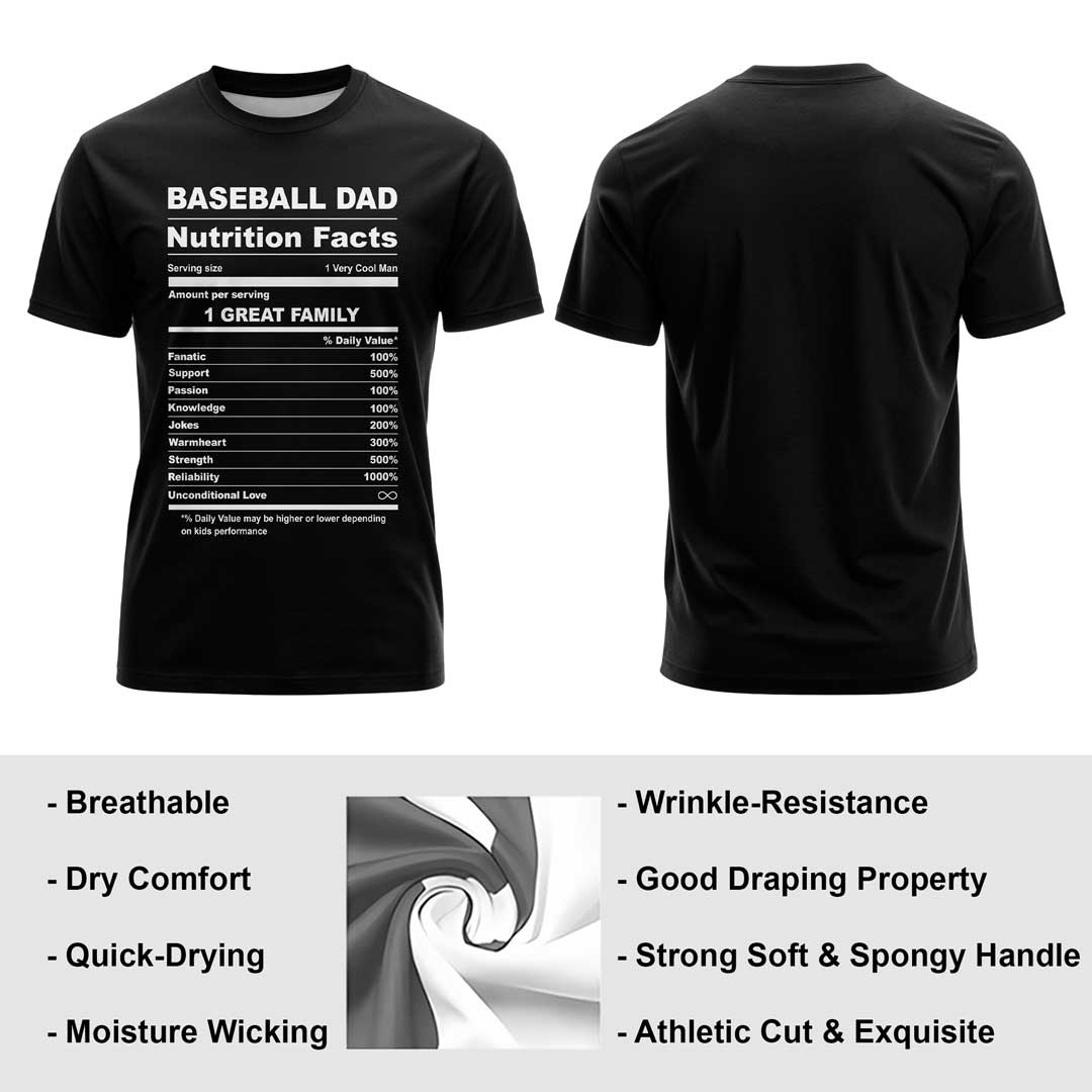 Baseball Dad Facts Black White Baseball T-Shirt