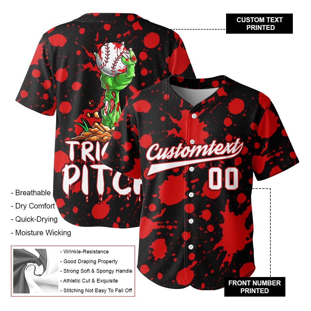 Trick Or Pitch Zombie - Custom Black Baseball Jersey