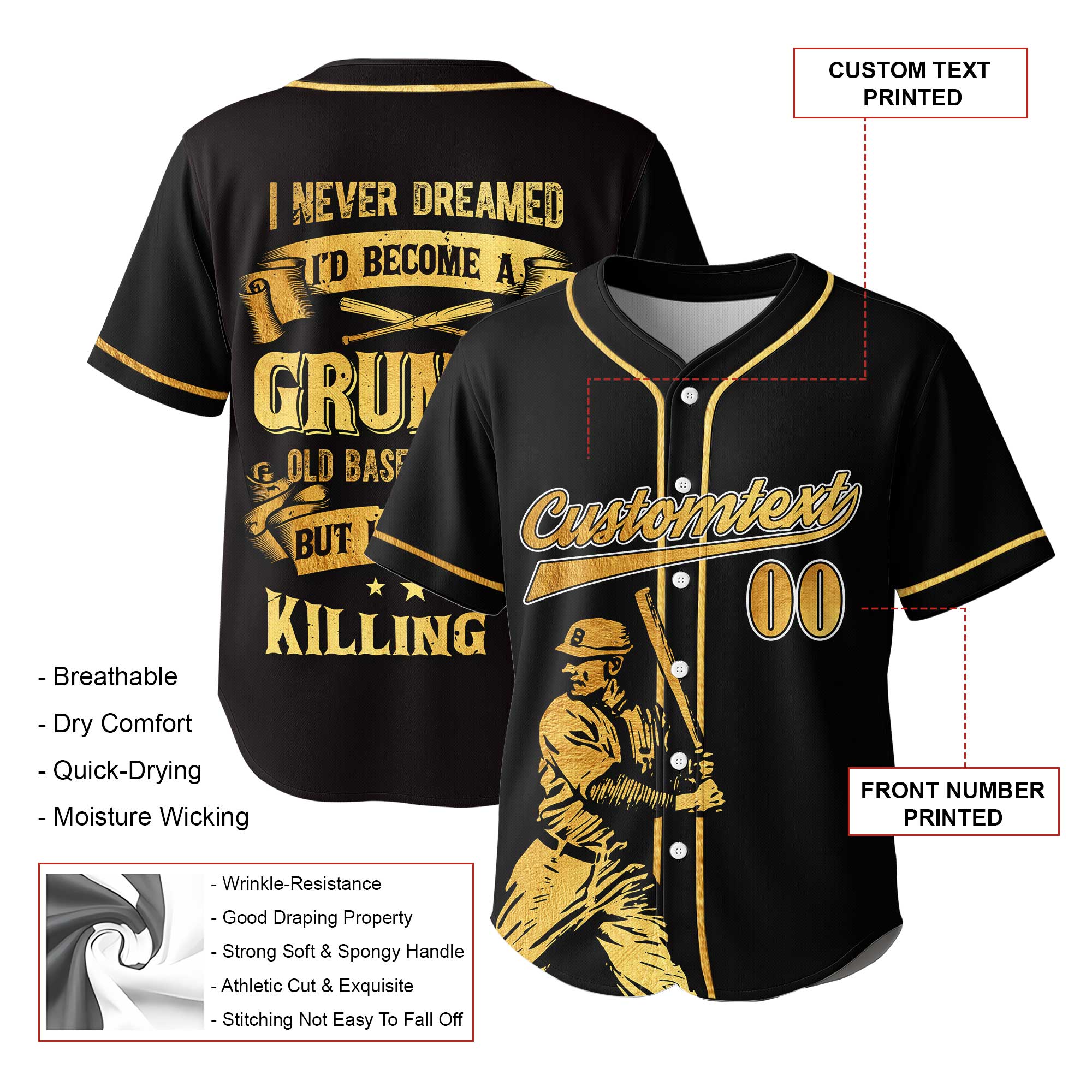 I never dreamed I’d become a grumpy old baseball man — but here I am, killing it -  Custom Baseball Jersey