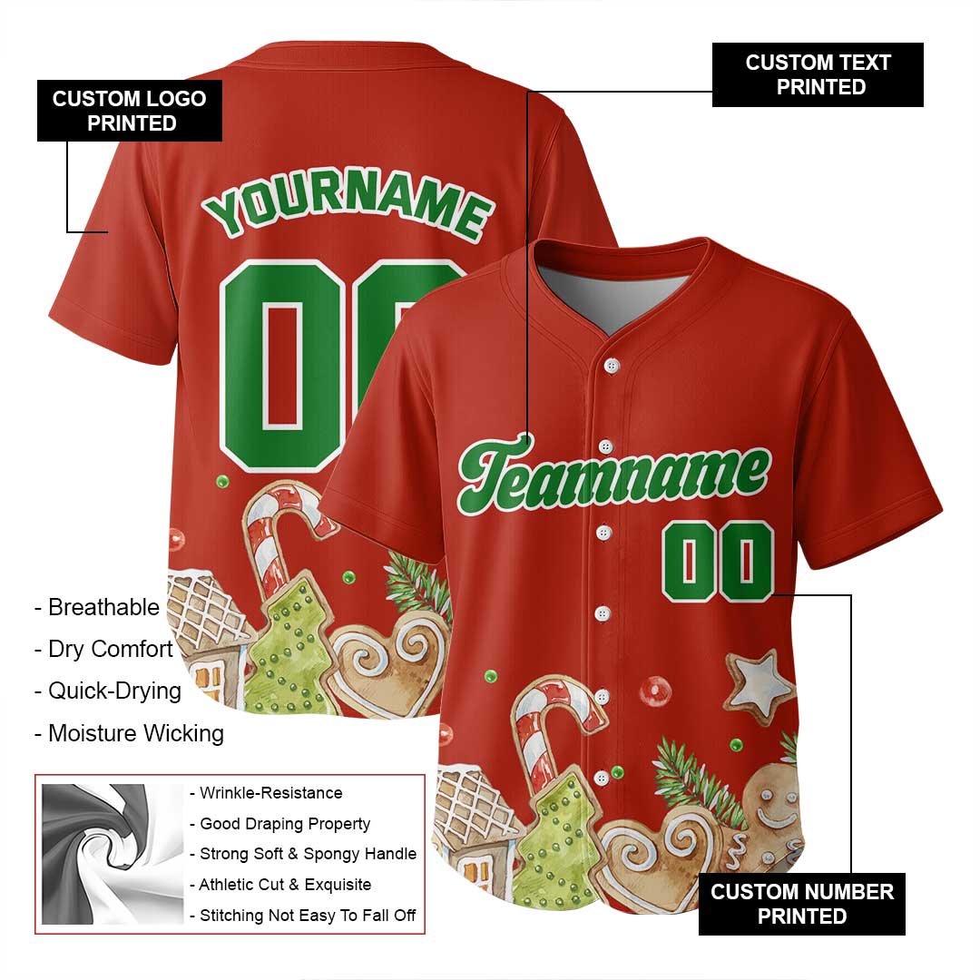 Custom Baseball Jersey with Christmas Gifts Pattern