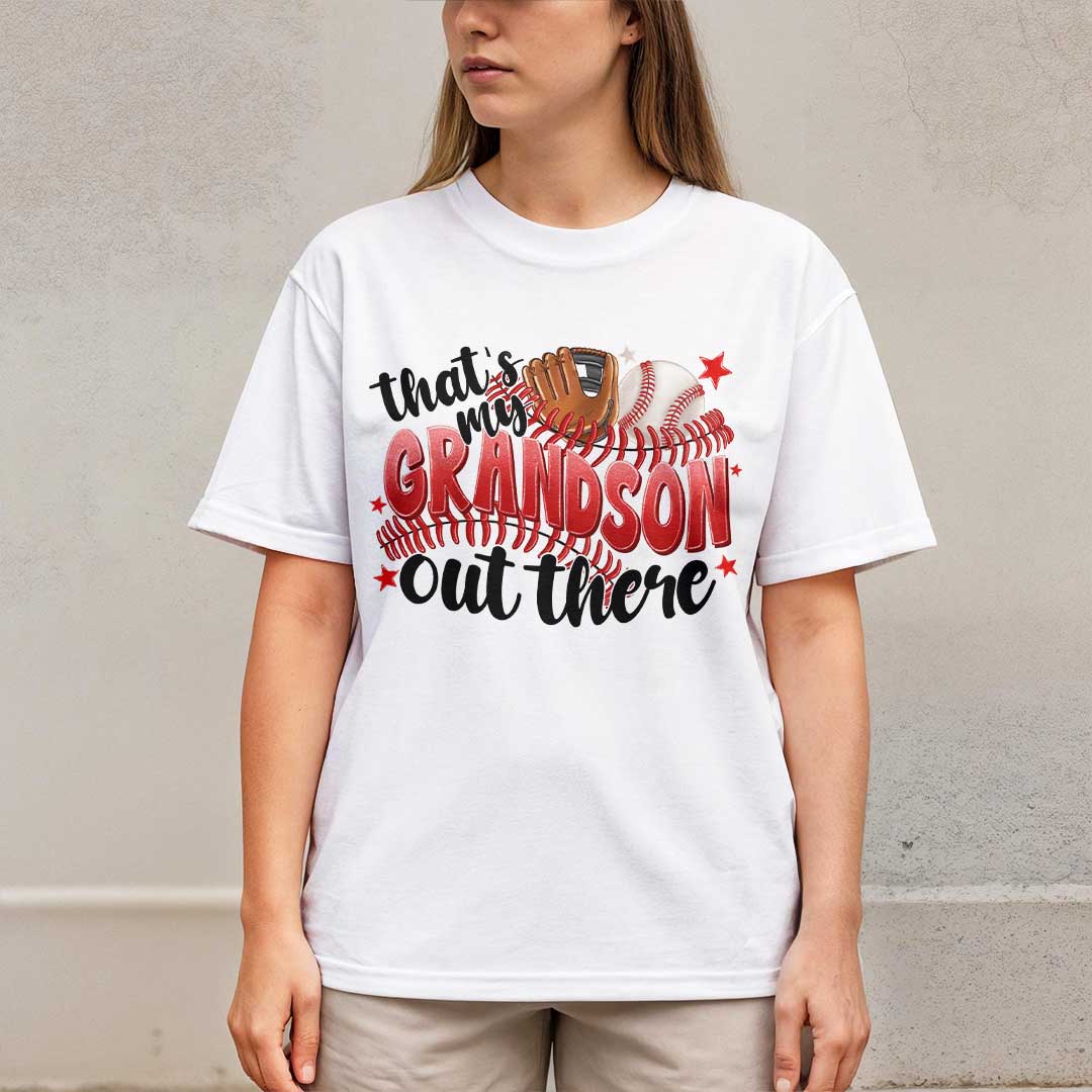 That's My Grandson Out There - White and Black Baseball T-Shirt