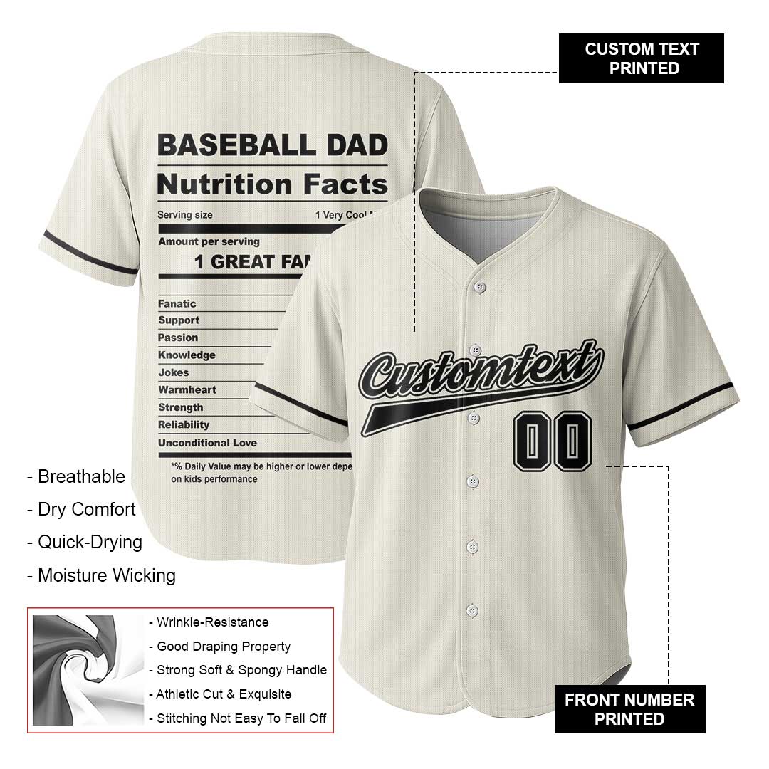 Baseball Dad Nutrition Facts - Custom Cream Baseball Jersey
