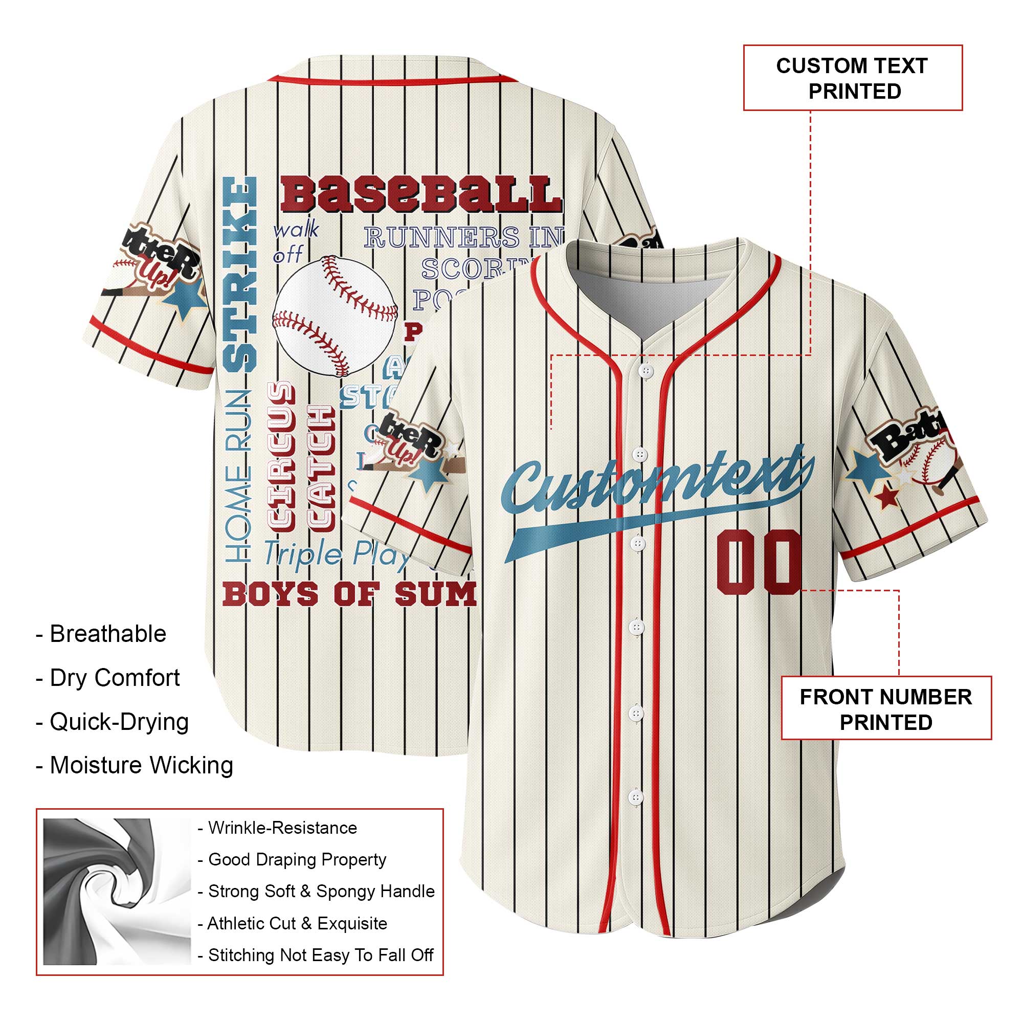 Baseball Slangs - Custom Cream Red Blue Baseball Jersey