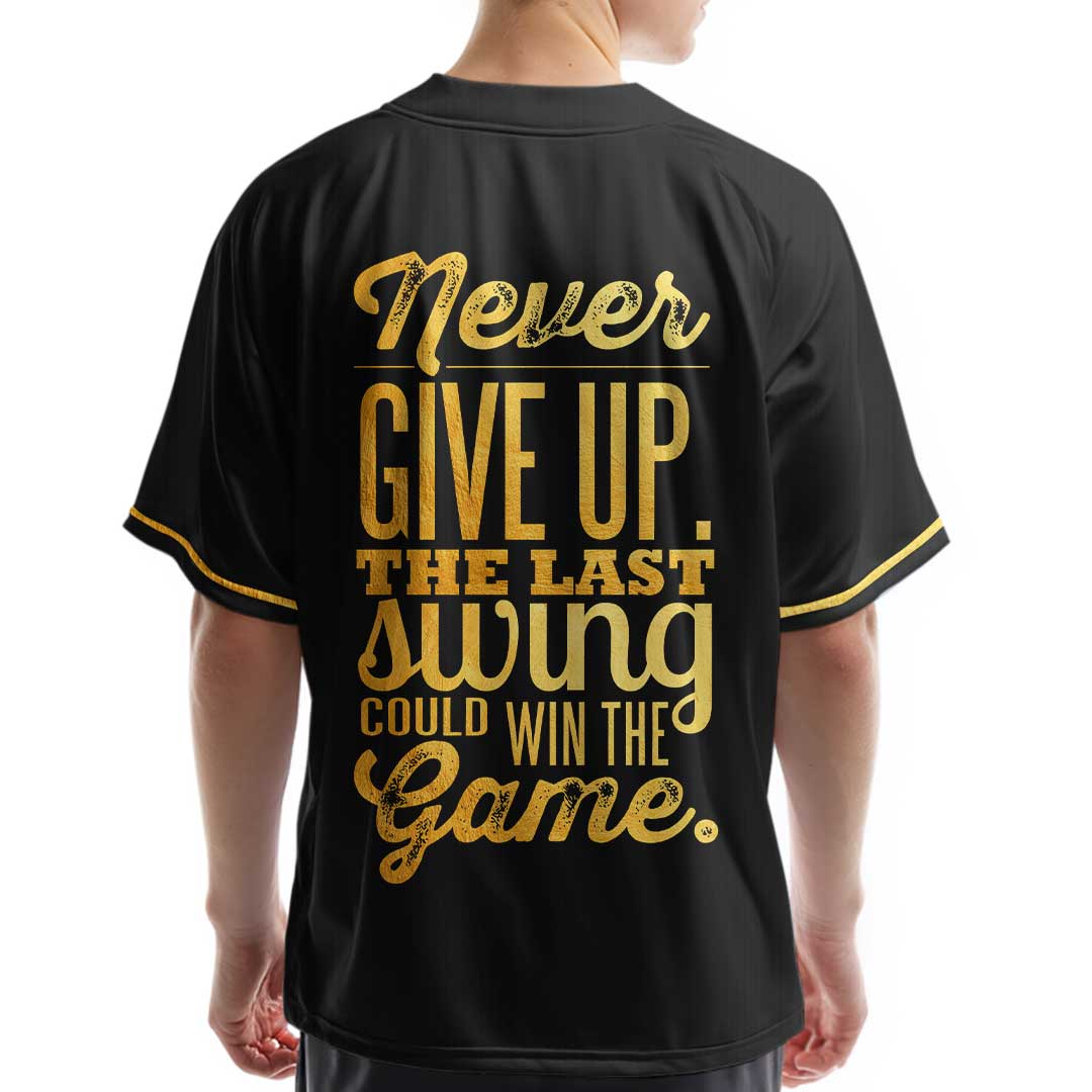 The Last Swing Could Win The Game - Custom Black with Golden Texture Baseball Jersey