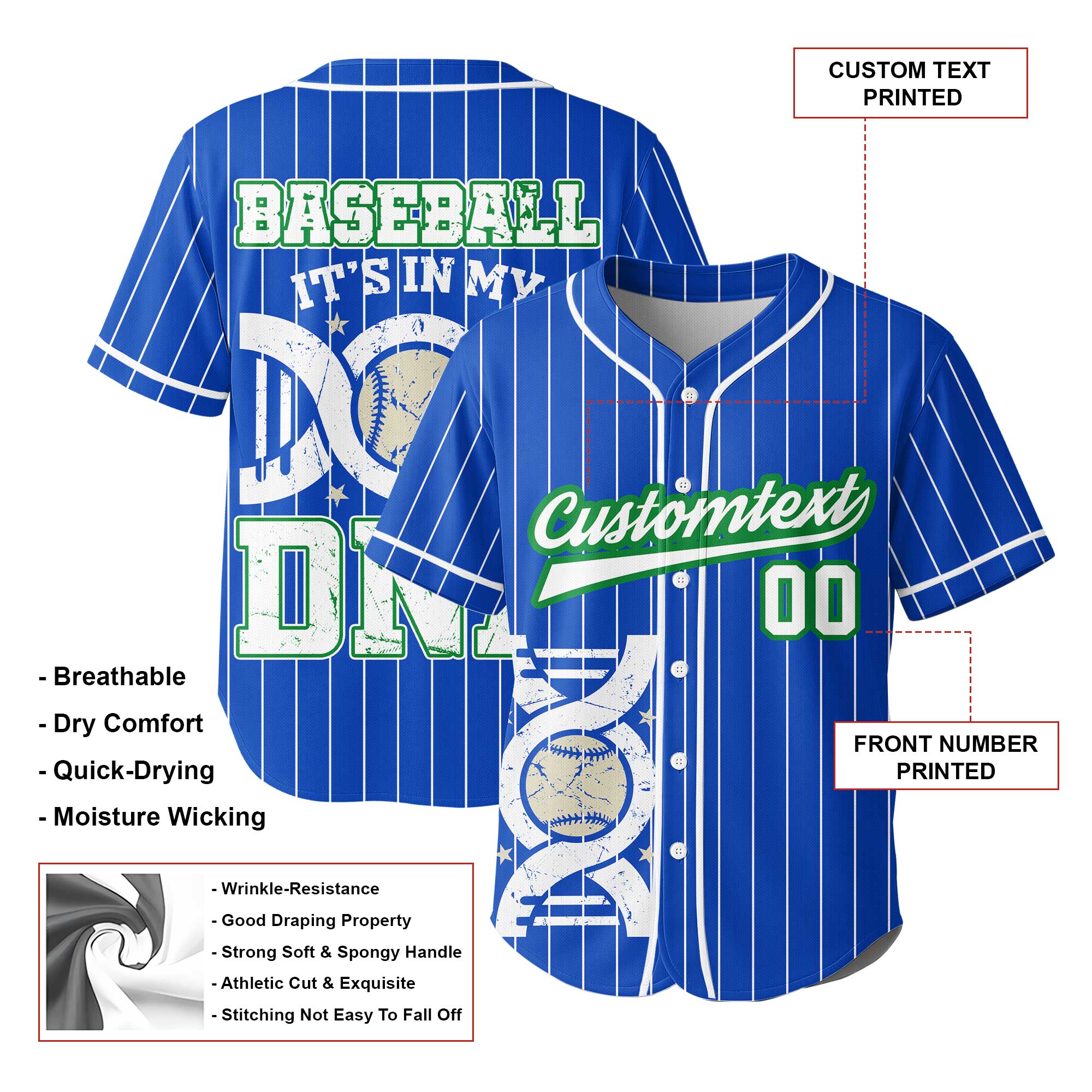 Baseball Is In My DNA - Custom Blue White Baseball Jersey