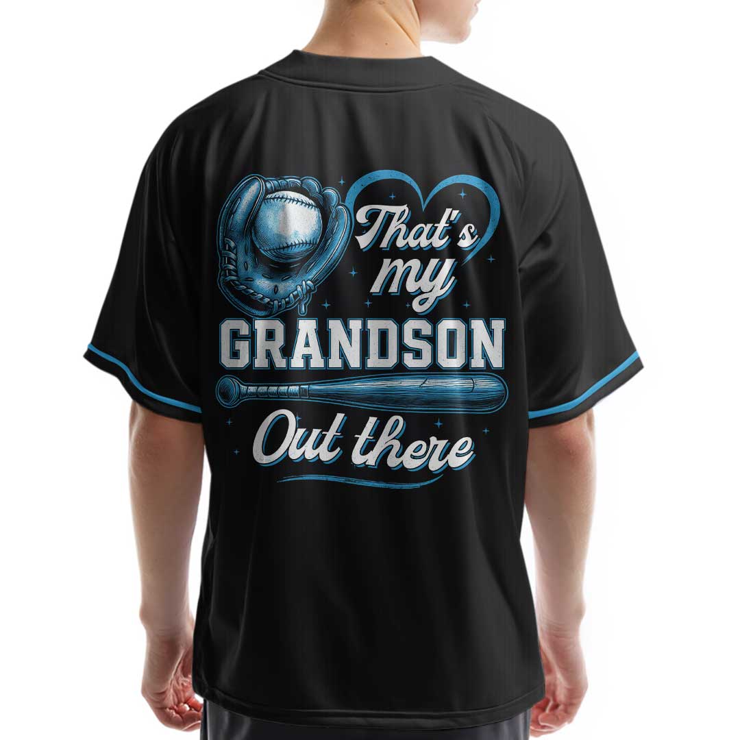 Grandpa Of The Rookie That's My Grandson Out There - Custom Black Blue Baseball Jersey