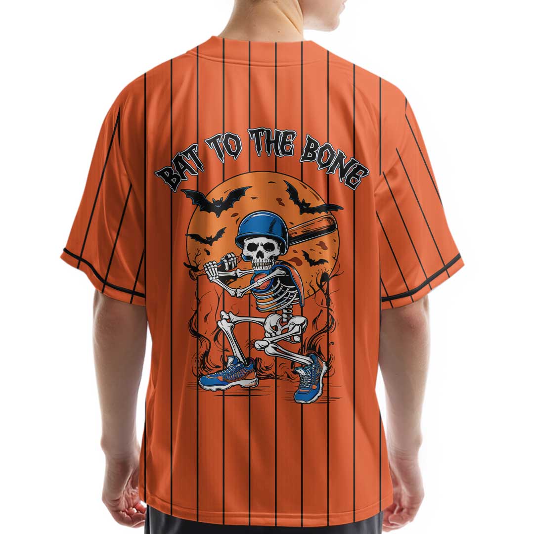 Bat To The Bone - Custom Orange Halloween Baseball Jersey