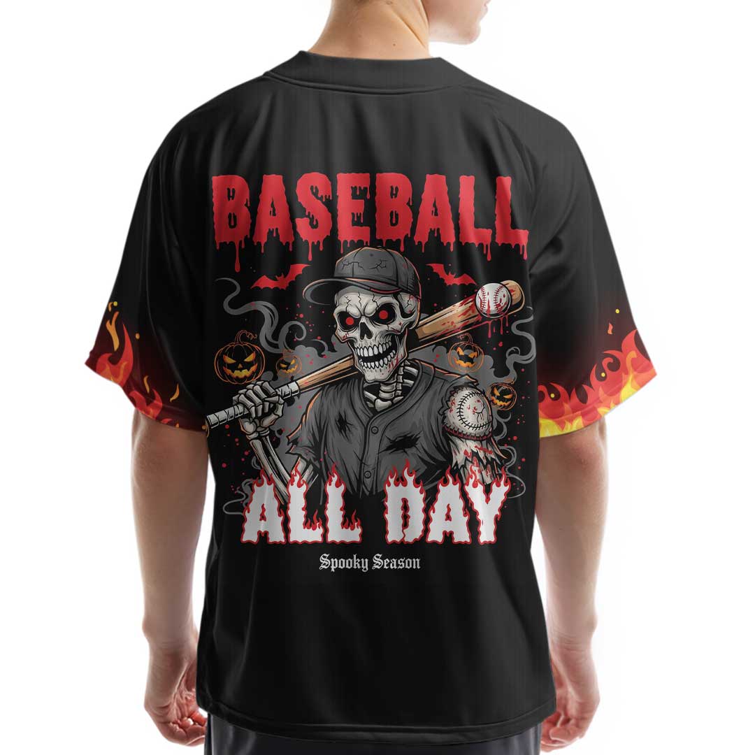 Baseball All Day - Custom Black Halloween Baseball Jersey